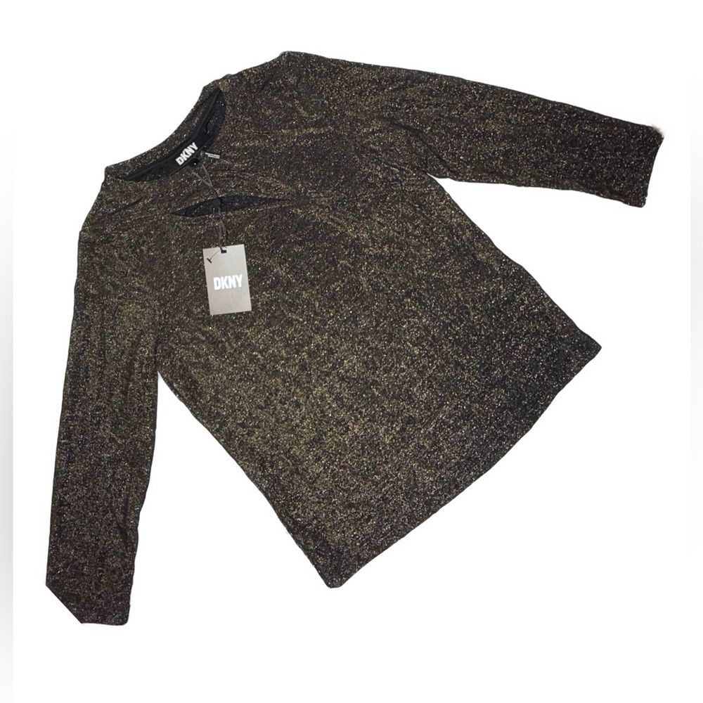 DKNY Metallic Shimmer Cutout Long Sleeve Top NWT Size Small - Picture 2 of 8